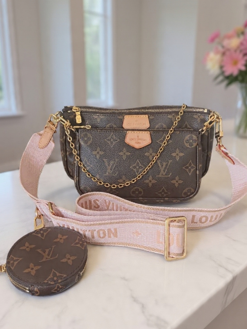 Louis Vuitton Multi Pochette Accessoires Pink Strap Microchip ✨ NEW - Picture 7 of 17